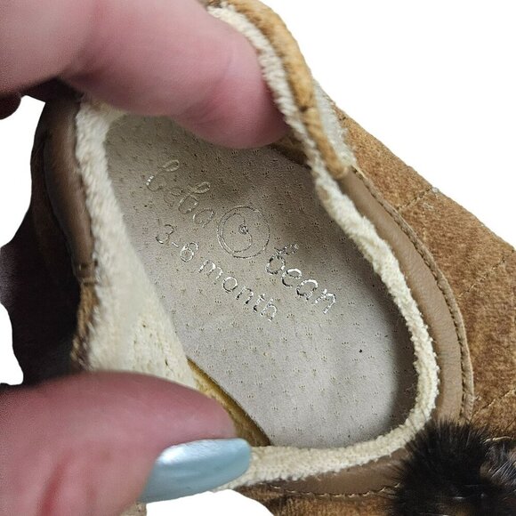 Beba Bean Infant Shoes Fur‎ Pom-Poms & Hook-And-Loop Closure 3-6 Months - Picture 5 of 6